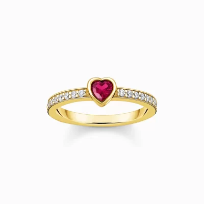 THOMAS SABO Ringar | 18K plätering<SOLIT&AUML;RRING MED R&OUML;D, HJ&AUML;RTSLIPAD STEN – SILVER gult guldfargad, vit, röd